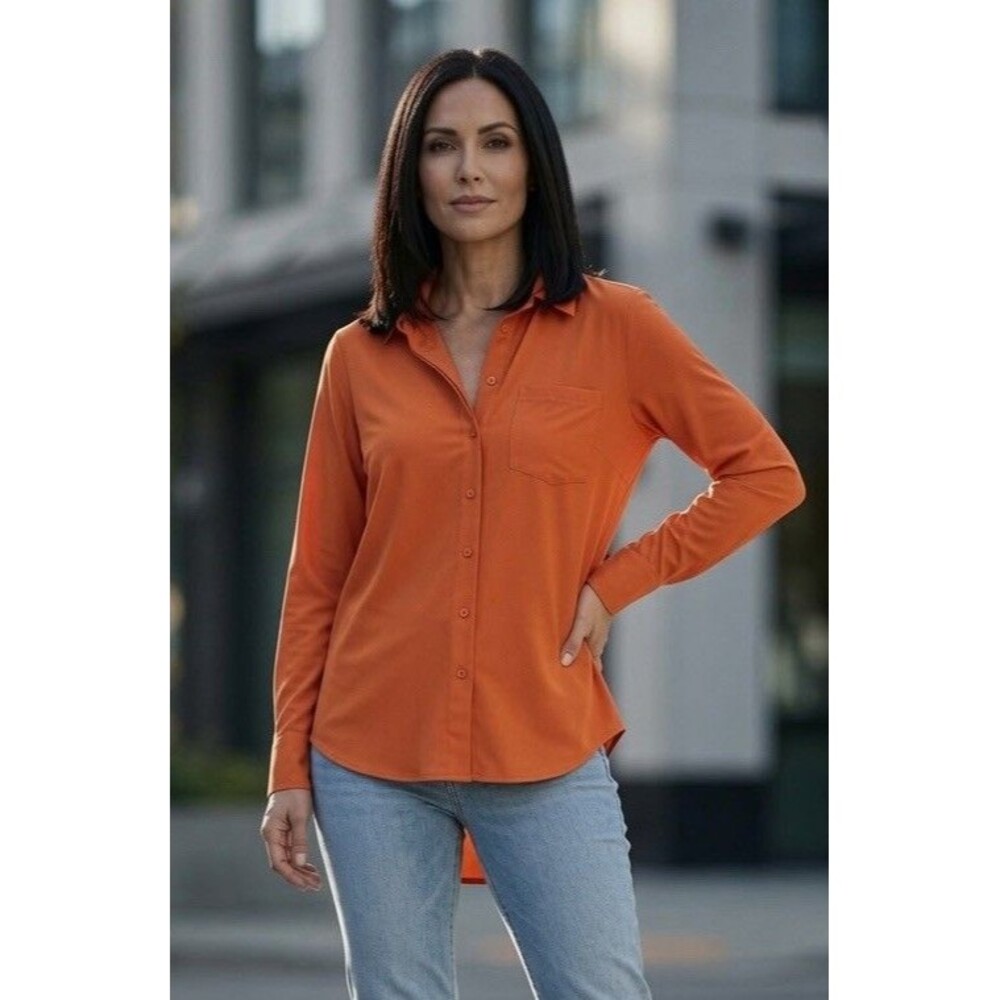 Athleta Urbanite Womens Hi Low Shirt Orange Breathable Underarms Top, Size S